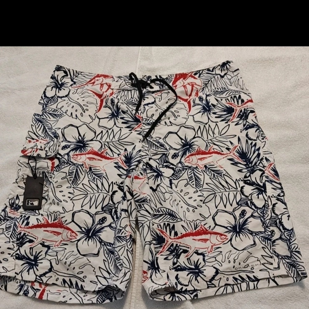 Men's Columbia Fish Print Swim Shorts Size 36‎  None Mesh Large Line Cutter